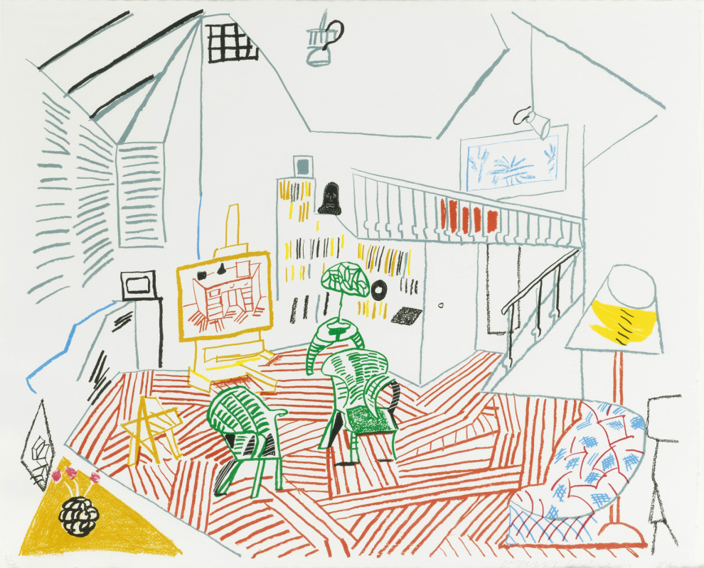 大卫霍克尼彩色版画1984Pembroke Studio Interior(lithograph)
